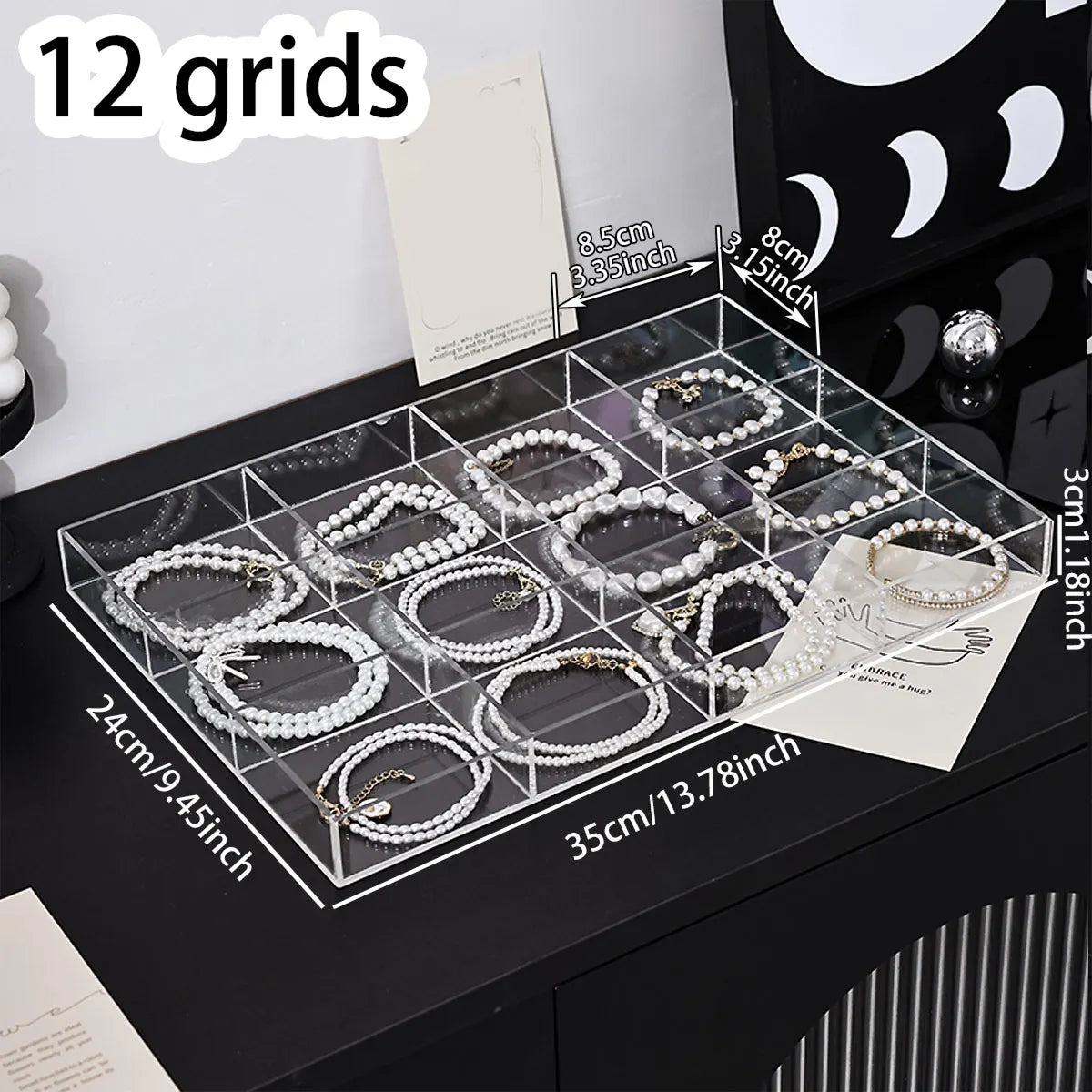 Transparent plastic jewelry storage box, jewelry tray, nail art, jewelry, rings, necklaces and other jewelry storage boxes Oasis Select Transparent-12 grids