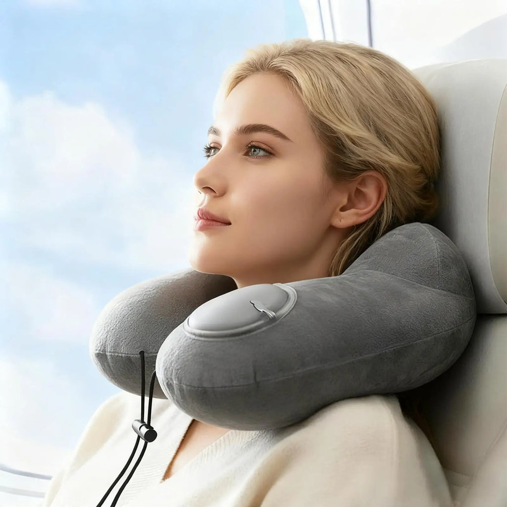 Travel Neck Pillow Inflatable U Shape Neck Support Pillow Plush Sleeper for Travel Sleeping Napping Bedroom Airplane Office Oasis Select