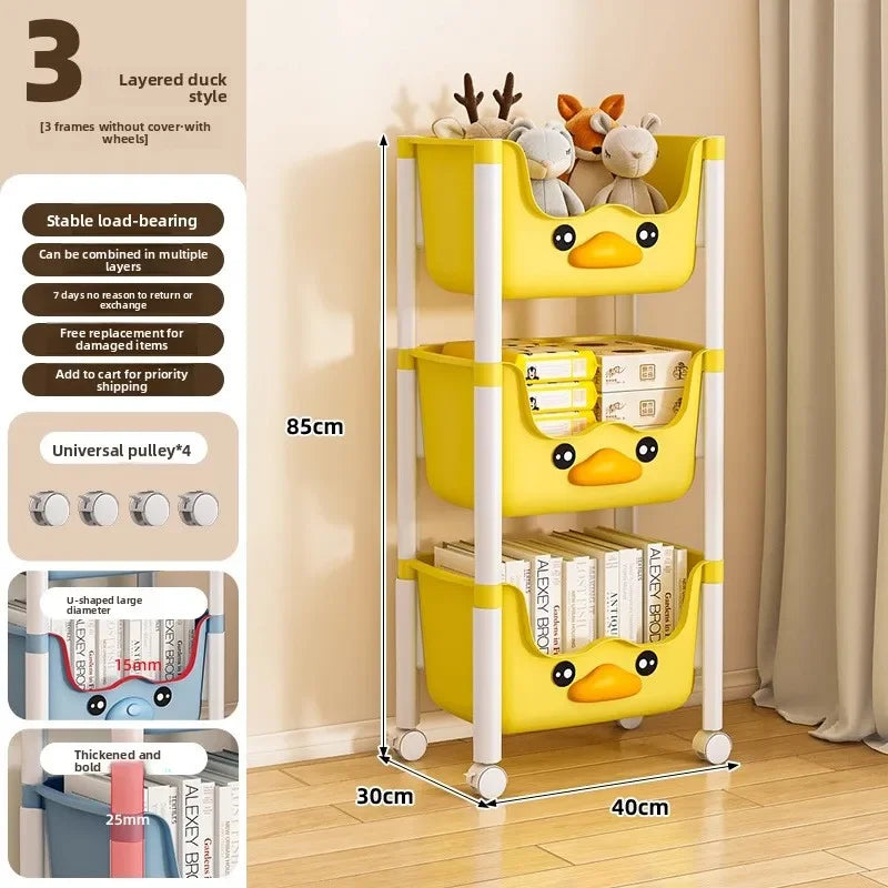 Multi-functional Children's bookshelf storage rack Living room floor-to-ceiling multi-layer snack rack trolley Oasis Select Little Yellow Duck 3