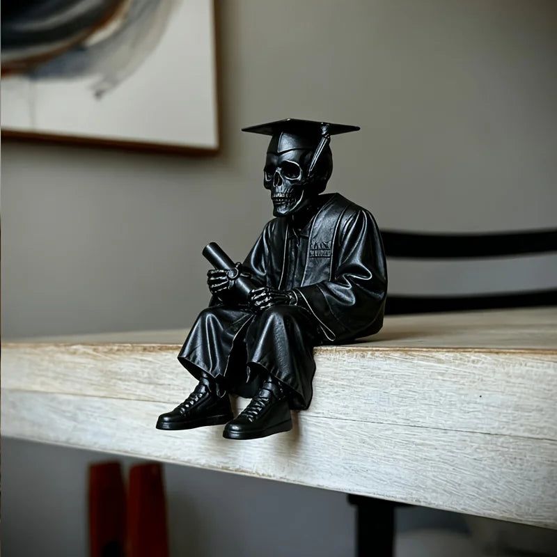 Graduate Skeleton Shelf Sitter Figurine Ornament Gothic Style Skull with Cap Diploma for Graduation Gift & Home Desk Decor Gifts Oasis Select