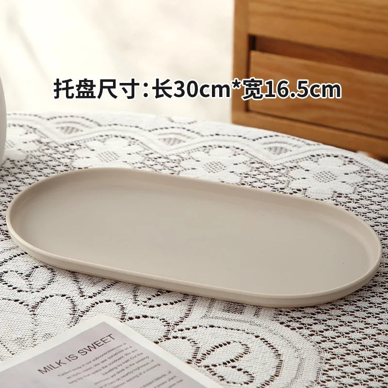 4Pcs Plastic Coffee Tray, Oval Food Serving Plate with Smooth Surface for Household Dessert Anti-fall Tray Afternoon Tea Oasis Select Beige 4Pcs