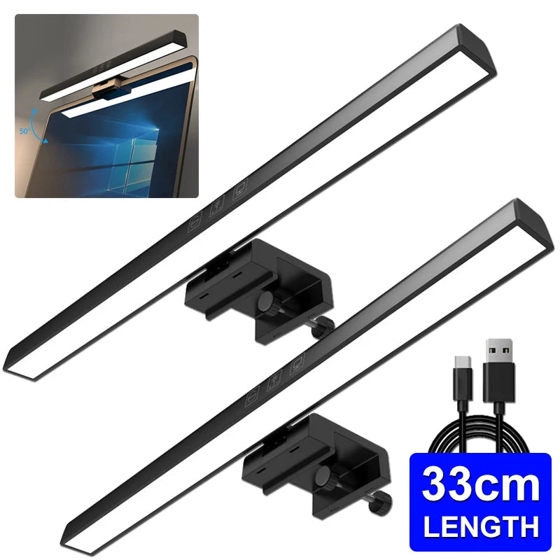 2PC Eye-Care Desk Lamp 33cm LED Computer PC Monitor Screen Light Bar Stepless Dimming Reading USB Powered Hanging Table Lamps Oasis Select black 2PCS