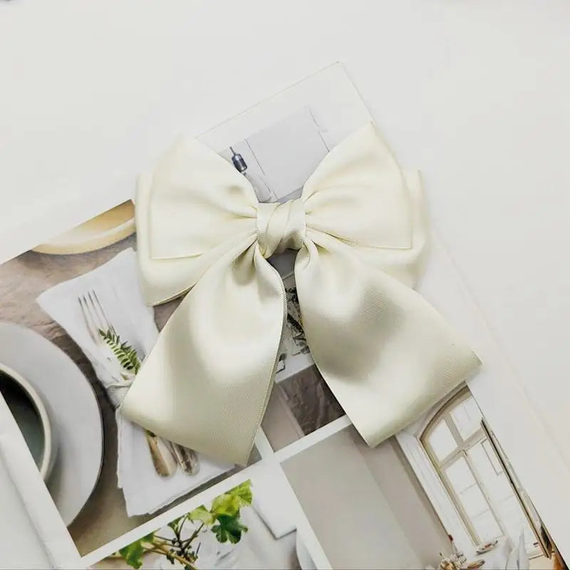 Solid Color Bow Ribbon Hair Clip New Women Bowknot Barrettes Women Ponytail Clip Headband Girls Hair Accessories Gift Oasis Select Beige
