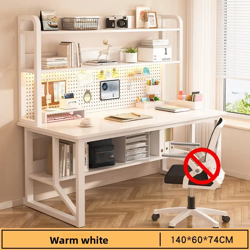 Computer desk, bookshelf, integrated bedroom, learning and writing desk, multi-functional desk with hole board Oasis Select White-140CM