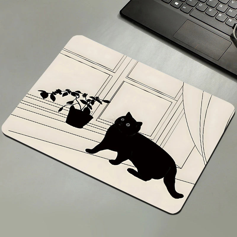Black Cat Mousepad Small Office Computer Desk Mat Table Keyboard Big Mouse Pad Laptop Cushion Non-slip Deskpad Home Decor Oasis Select A13 210MM