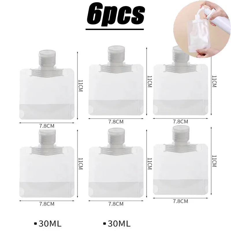 2-10PCS Travel Empty Squeeze Bags Lotion Dispensing Bag Refillable Shampoo Toiletries Conditioner Liquid Cosmetic Storage Pouche Oasis Select 6pcs-30ml