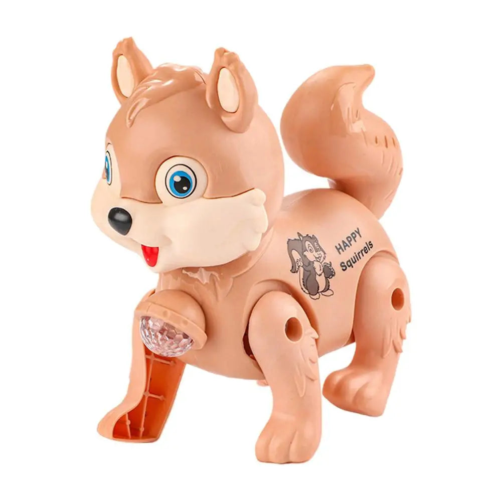 Cute Electric Squirrel Walking Toy with Pulling Leash Flashing Led Light Dynamic Music Interactive Sensory Toy for Kids Oasis Select Brown
