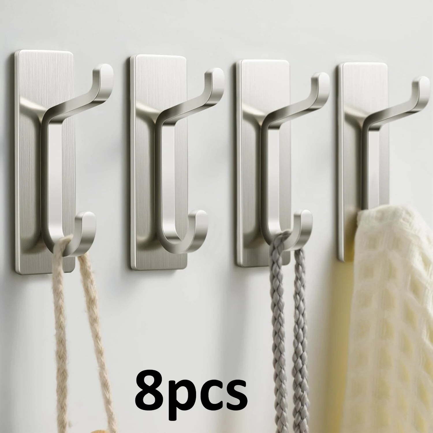 8pcs No Drill Traceless Invisible Hooks Heavy Duty Stainless Steel Wall Hooks Waterproof Self Adhesive Hangers,sin Perforación Oasis Select 8pcs silver