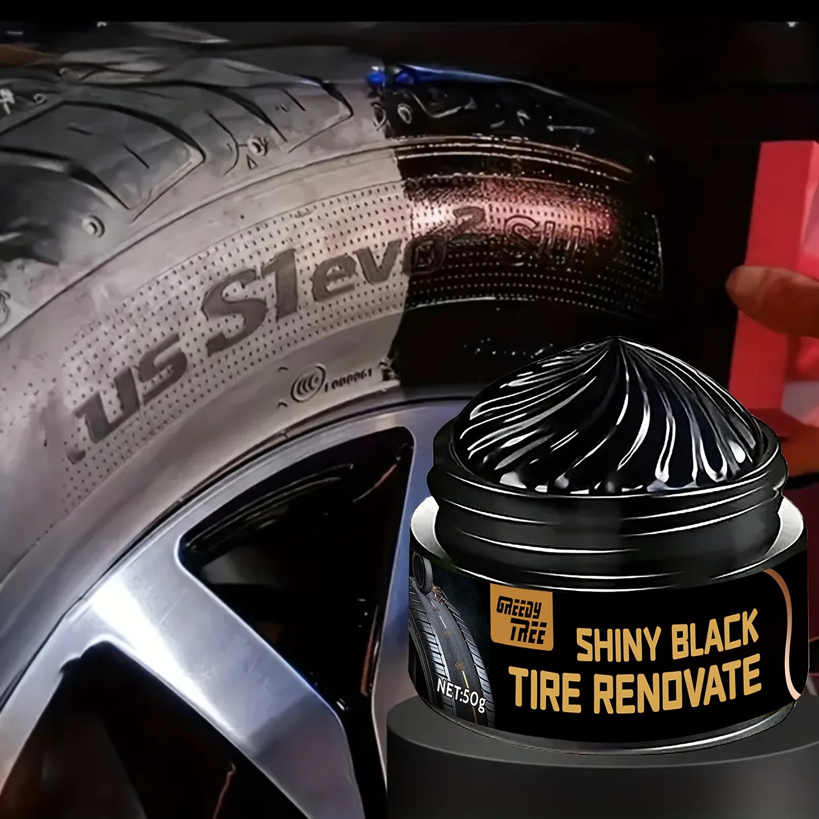 Black Shining Tire Wax - Long-Lasting, Durable Protection and Brightening, Suitable for Car, Bike and Motorcycle Tires - Prevent Oasis Select 50 ML