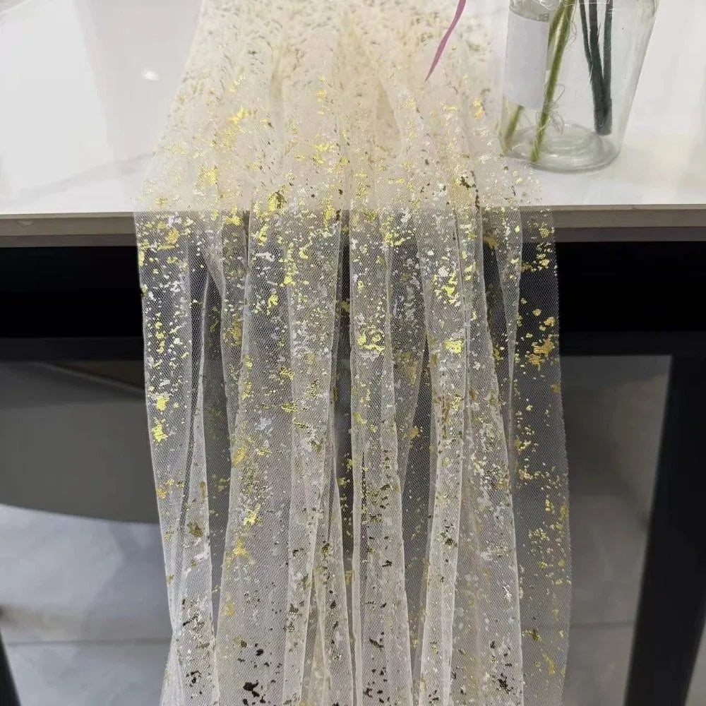 Gold Sequin Glitter Table Runner – Elegant Sheer Tablecloth
