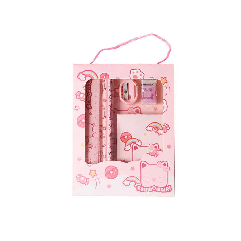 6PCS Stationery Set School Students Stationery Six-piece Gift Box Pencil Eraser School Supplies Gift for Friends Oasis Select