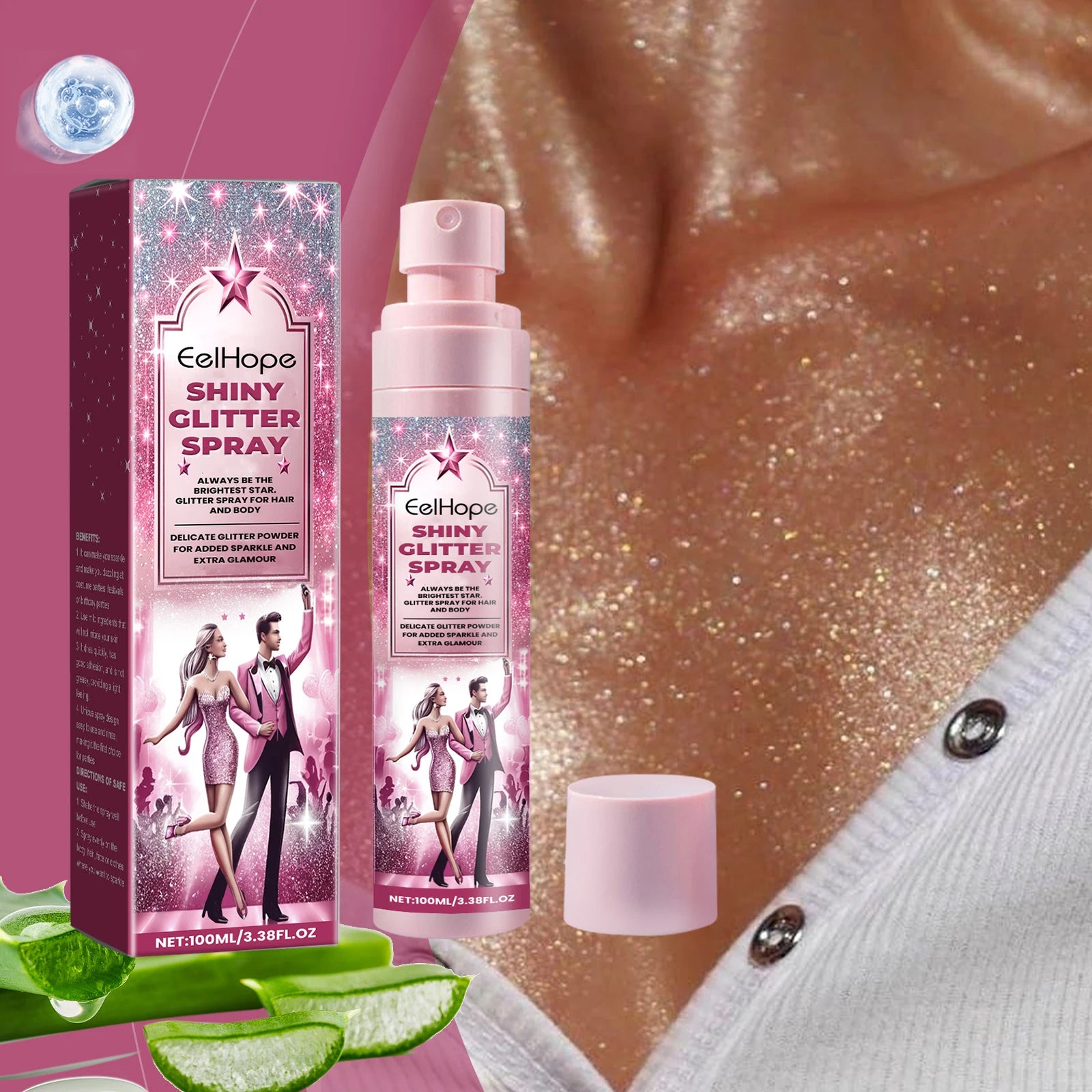 Eelhope Glitter Shimmer Spray – Face, Hair, Body & Clothes Body Glitter Spray Oasis Select