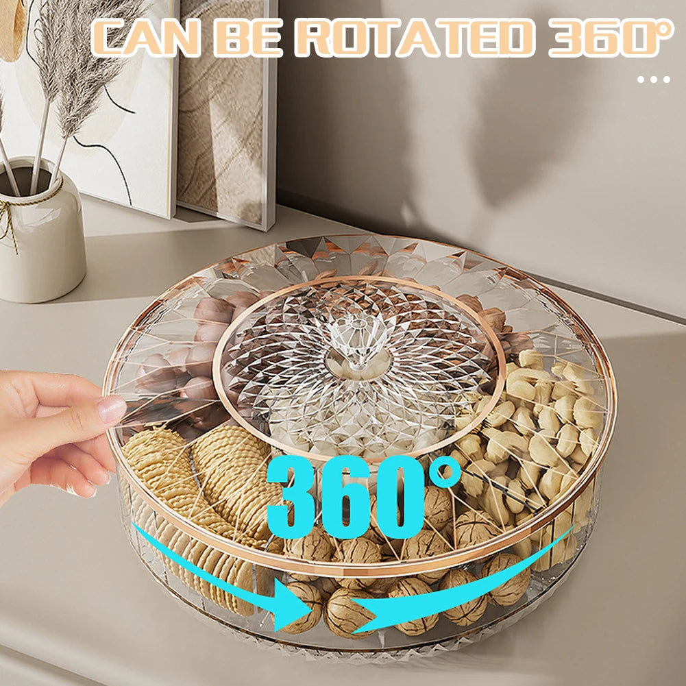 Rotatable Stackable Fruit & Candy Tray with Gold Lid
