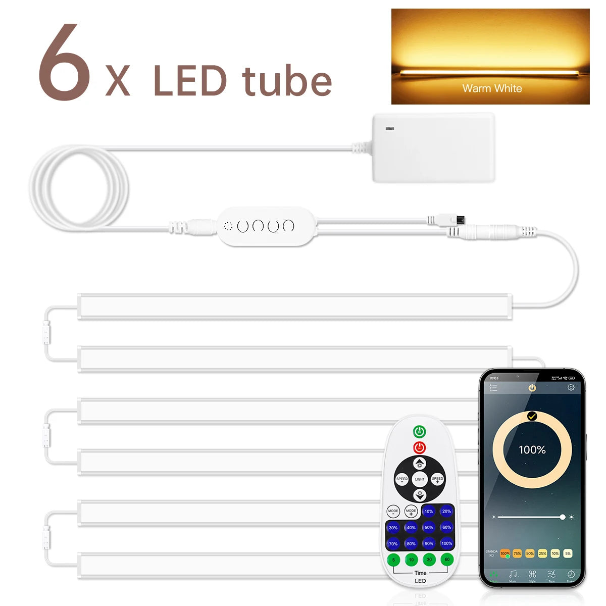 1-6PCS LED Bar Light Efficient Heat Dimmable RF Remote/Bluetooth Control 12V 30CM/40CM/50CM Night Lihgt for Kitchen Living Room Oasis Select 30CM Length 6x Light Bar Warm