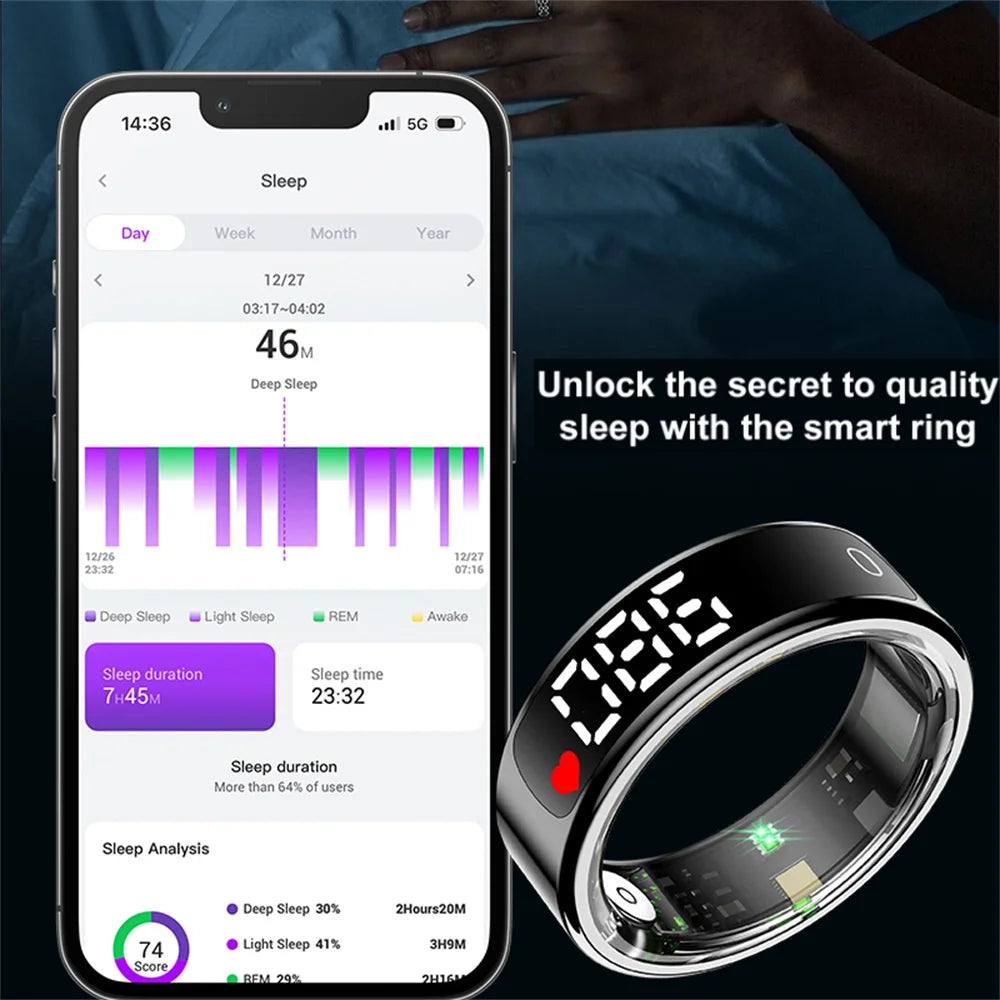 2026 Smart Ring With Display Screen Touch Screen Heart Rate Sleep Gesture Control Remote Photo Capture Sports Blue Tooth Ring Oasis Select