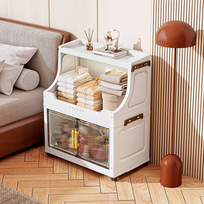 Foldable Double-Door Storage Cabinet,Large Capacity Space-Saving Mobile Organizer for Bedroom&Living Room（Clothes, Toys&Snacks） Oasis Select