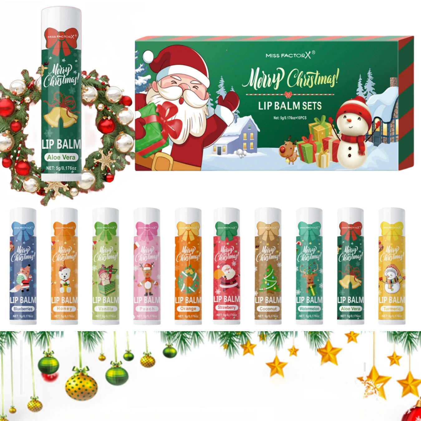 10PCS/Box Christmas gift box, lip balm set, deeply hydrating lip moisturizer, lip color brighten, gift to women Oasis Select