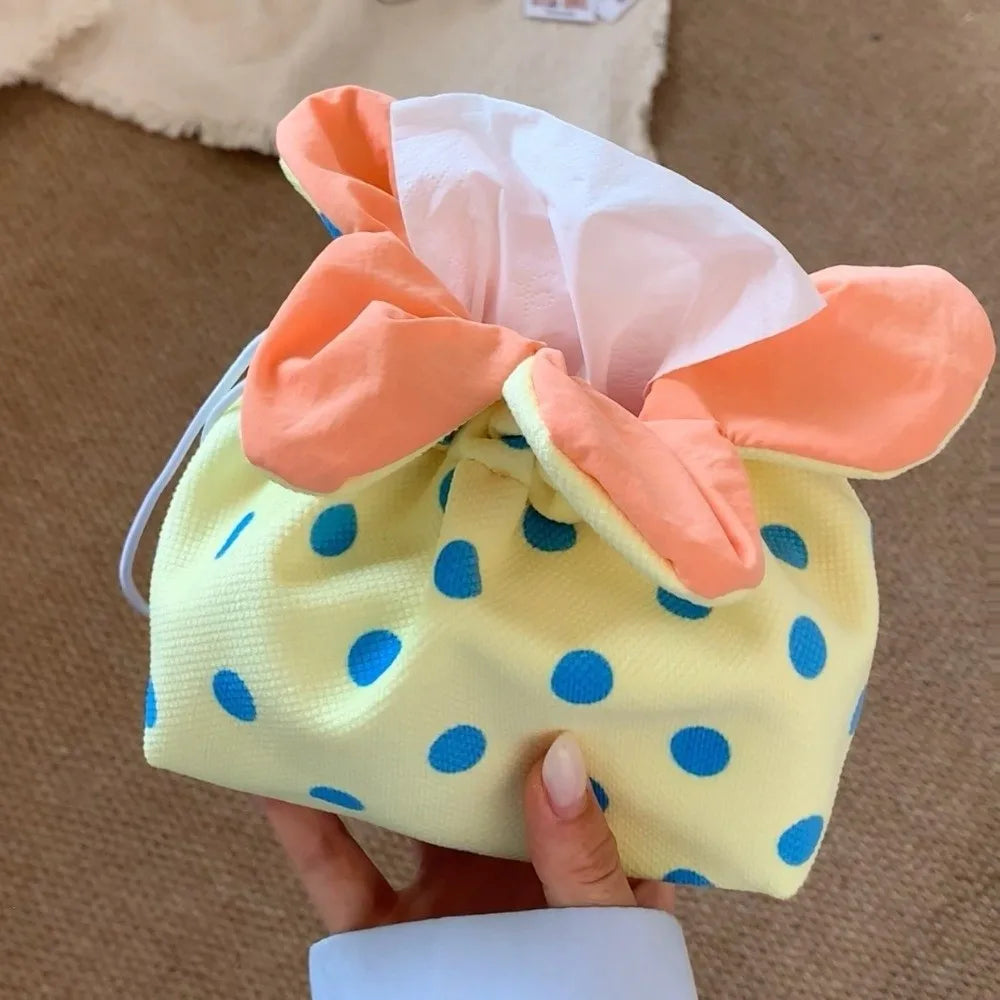 Stylish Lightweight Flower Tissue Box Multipurpose Soft Tissue Storage Bag Decorative Canvas Drawstring Tissue Box Office Oasis Select