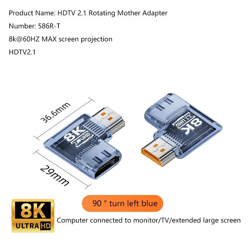 HDMI 2.1 Male to Female Adapter 8K@60Hz – 90/270/360° Angle