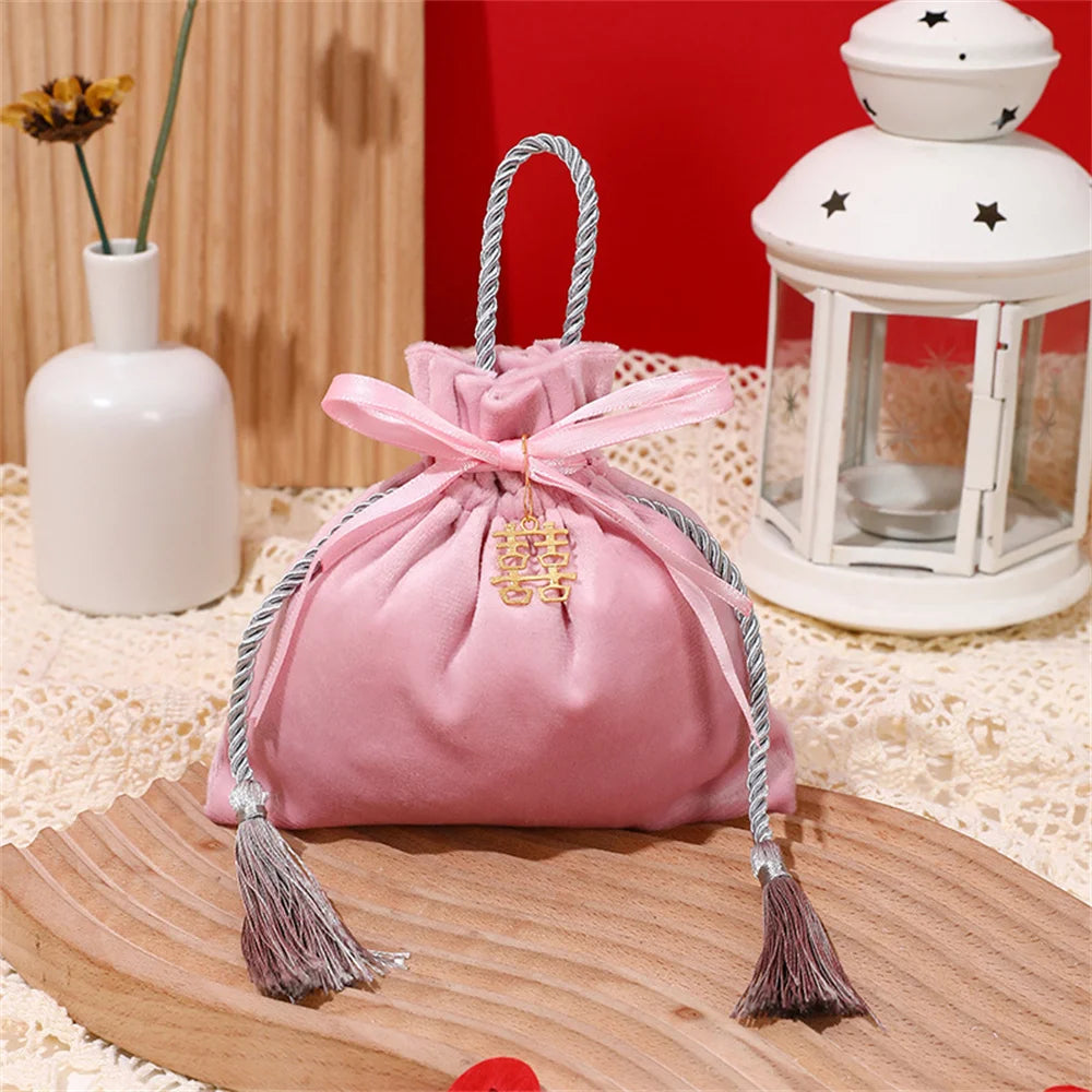 Velvet Candy Box Gift Bag Velvet Cloth Drawstring Tassel Bag Wedding Party Candy Pouches Wedding Party Fashion Drawstring Pocket Oasis Select Pink 2 Other