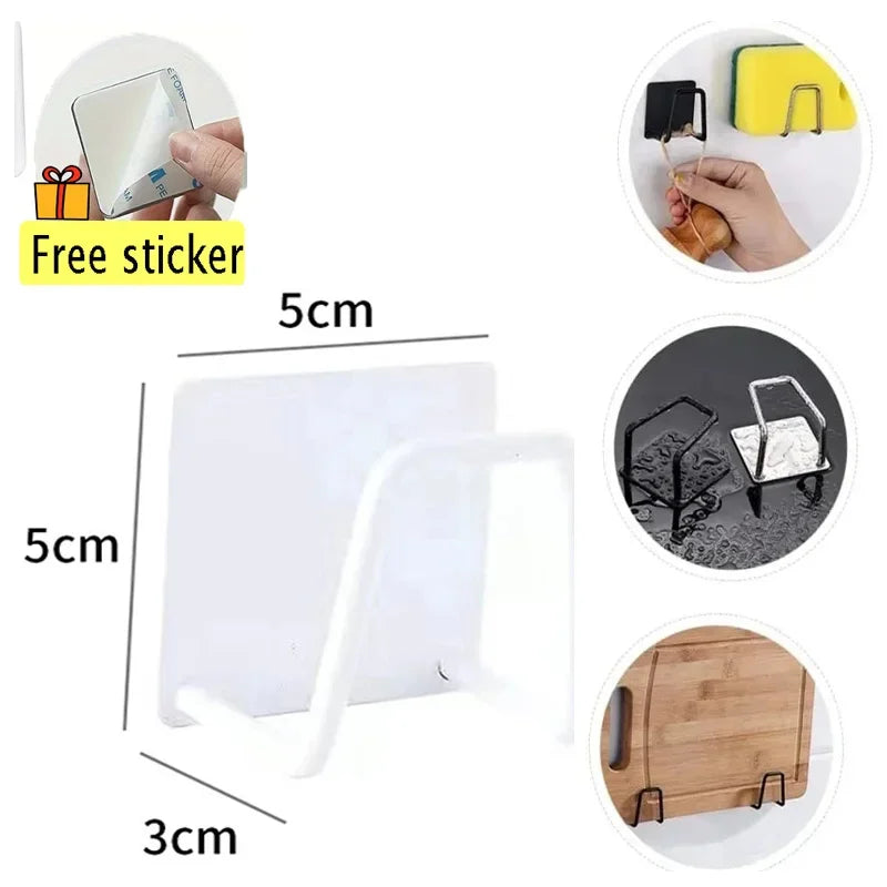 Kitchen Sponges Holder Stainless Steel Sink Sponges Drain Drying Rack Self Adhesive Storage Holder Hooks Bathroom Organizer Oasis Select white 15pcs