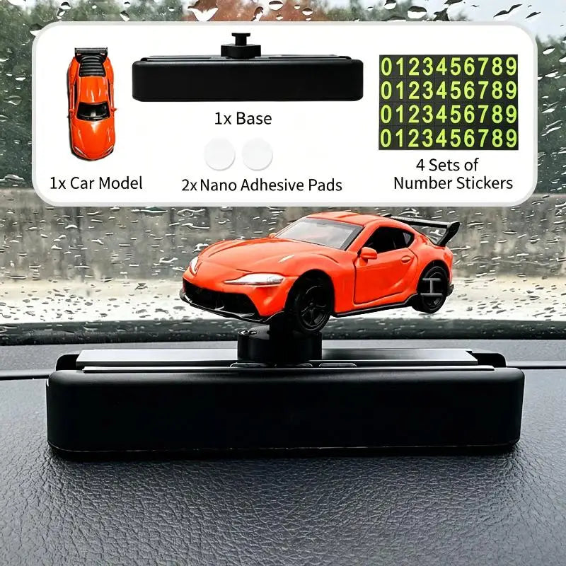 Car Dashboard Decorations With Temporary Parking Number Plate Drift & Turn Mini Car Model Ornament Dynamic Interactive Oasis Select E