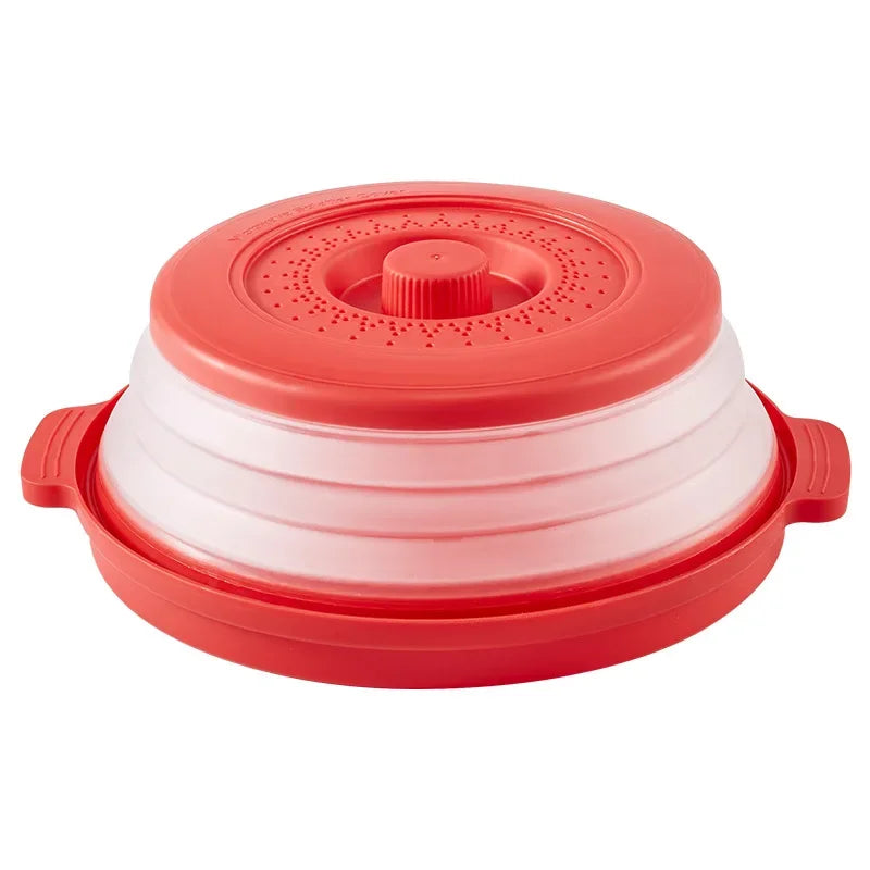 10.2 Inch Microwave Plate Cover 2 in 1 Cover As Splatter Guard Collapsible Lid for Plate Dish Bowl Multi-Purpose Kitchen Gadget Oasis Select red-With bottom