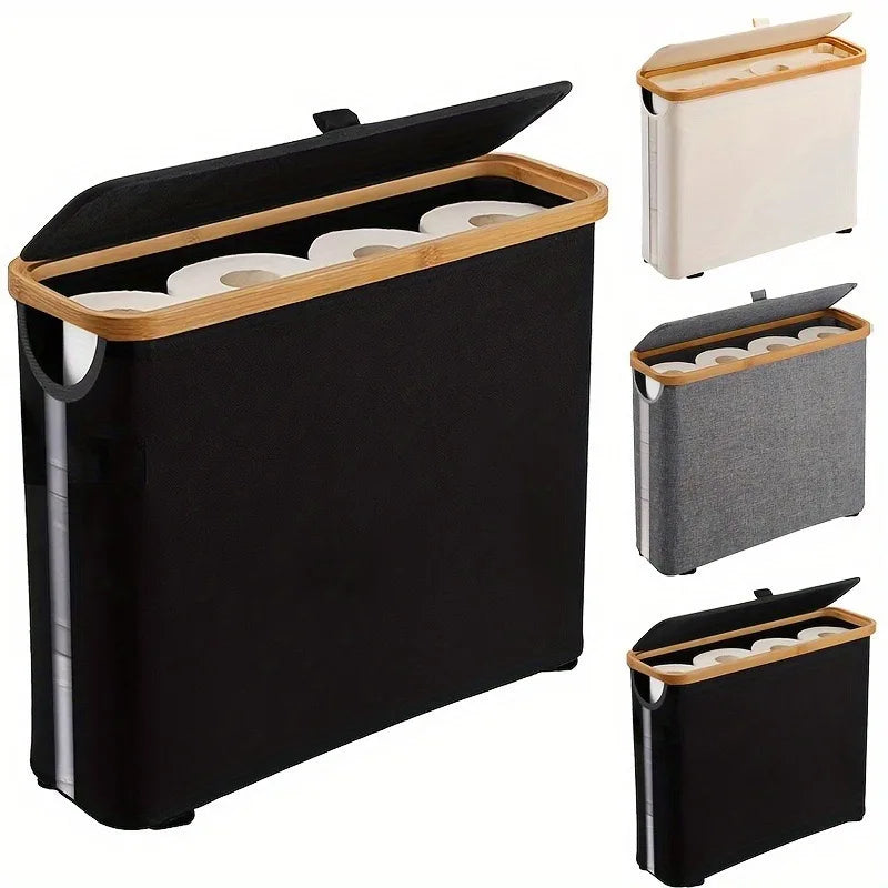 Toilet Paper Storage 28L, Toilet Paper Basket with Lid for Bathroom Storage Organizer, Free Standing Holds Up to 9-12 Rolls Oasis Select