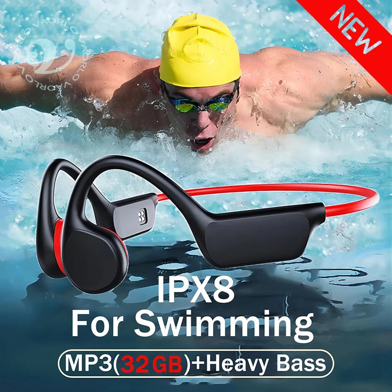 IPX8 Waterproof Bone Conduction Wireless Headphone Bluetooth 5.3+32GB RAM MP3 Player HIFI Music Sports Swimming Headset With Mic Oasis Select