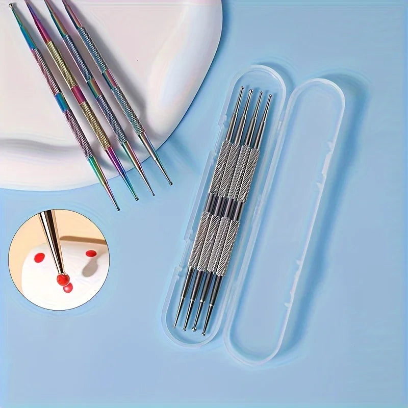 Dual-End Stainless Steel Nail Dotting & Rhinestone Pen Set Nail Art Dotting Tool Oasis Select