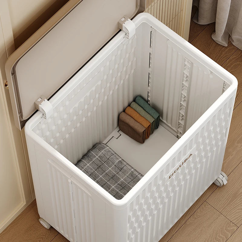 Large-Capacity Foldable Storage Box White with Universal Wheels Mobile Heavy-Duty Flip-Top Design for Home Use of Clothes/Toys Oasis Select