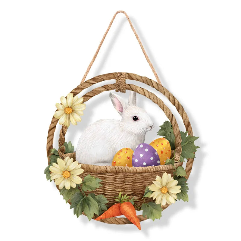12x12 inch/30x30 cm Easter Wooden Hanging Door Sign Rabbit Egg Decorative Plaque for Easter Front Door Decor Oasis Select JKL-21