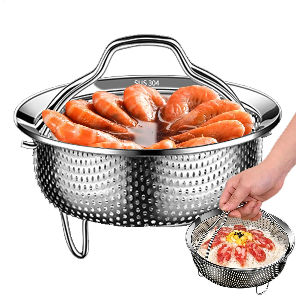 Heat Resistant Multifunctional Metal Colander with Handle Steamer Basket Bun Vegetable Steaming Basket for Vegetables Eggs Meat Oasis Select