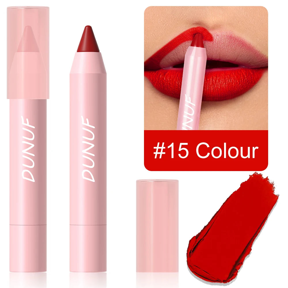 DUNUF 1 Pcs Matte Lip Liner Velvet Lip Gloss Waterproof Long-Lasting Easy to Color Music Festival Ready Lip Makeup for Lipstick Oasis Select 15 Full Size