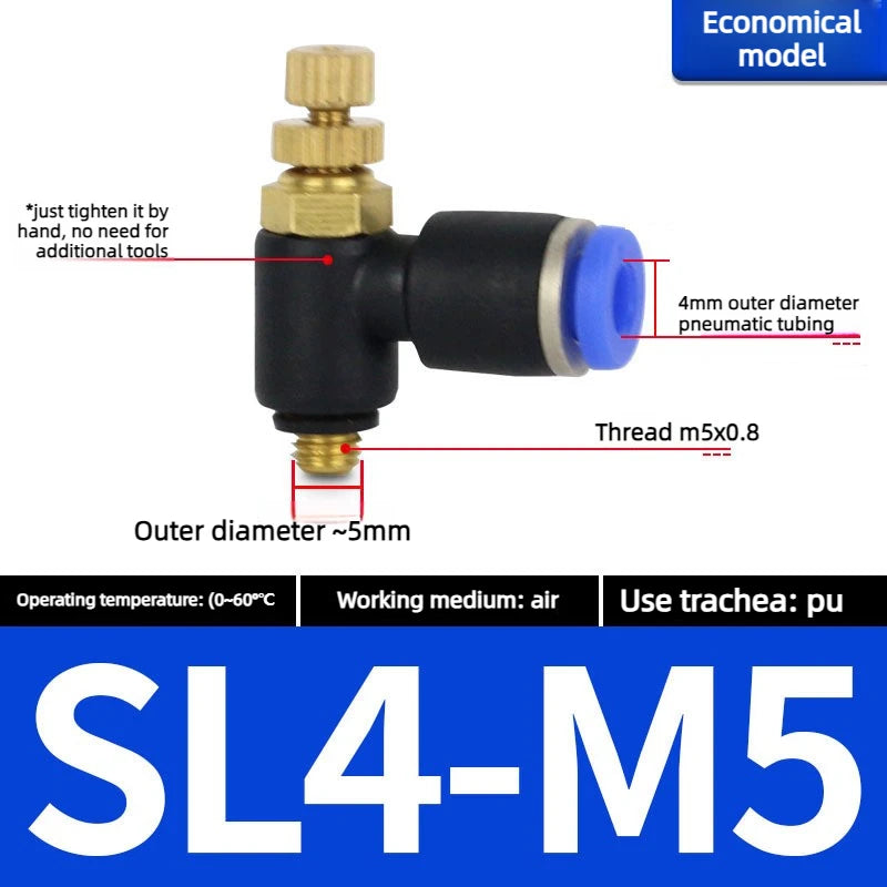 Quick Connect Pneumatic Connector "1/8" 1/4 "3/8" 1/2 M5 Air Speed Throttle Valve Regulating SL 4 6 8 10 12mm Valve Oasis Select Blue SL4-M5