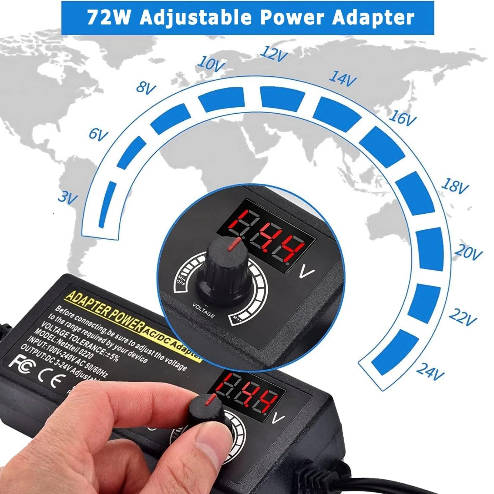 AC to DC Power Supply Adjustable Laboratory Supply Power Source 3V-24V-3A Portable Universal Adapter EU/US Plug Alligator Clip Oasis Select