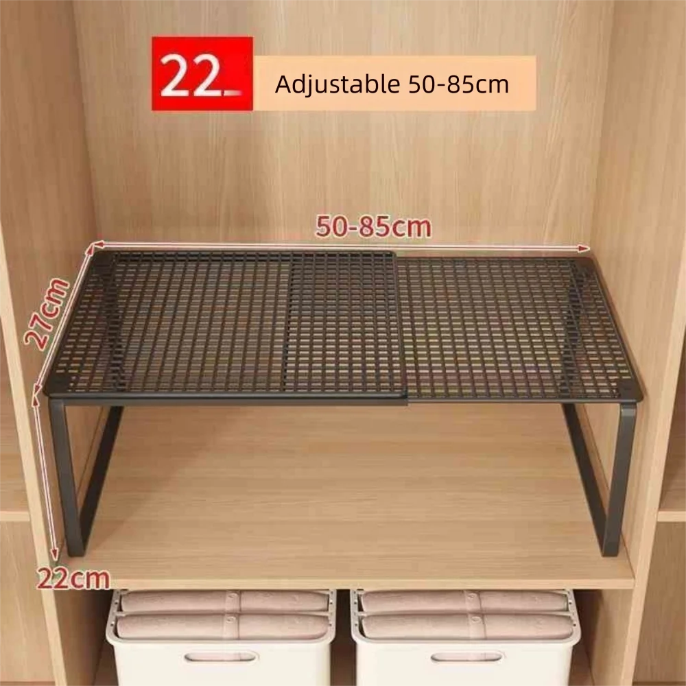DIY Metal Closet Shelf Expandable Adjustable Wardrobe Organizer Retractable Stackable Shelves Bathroom Oasis Select Black L