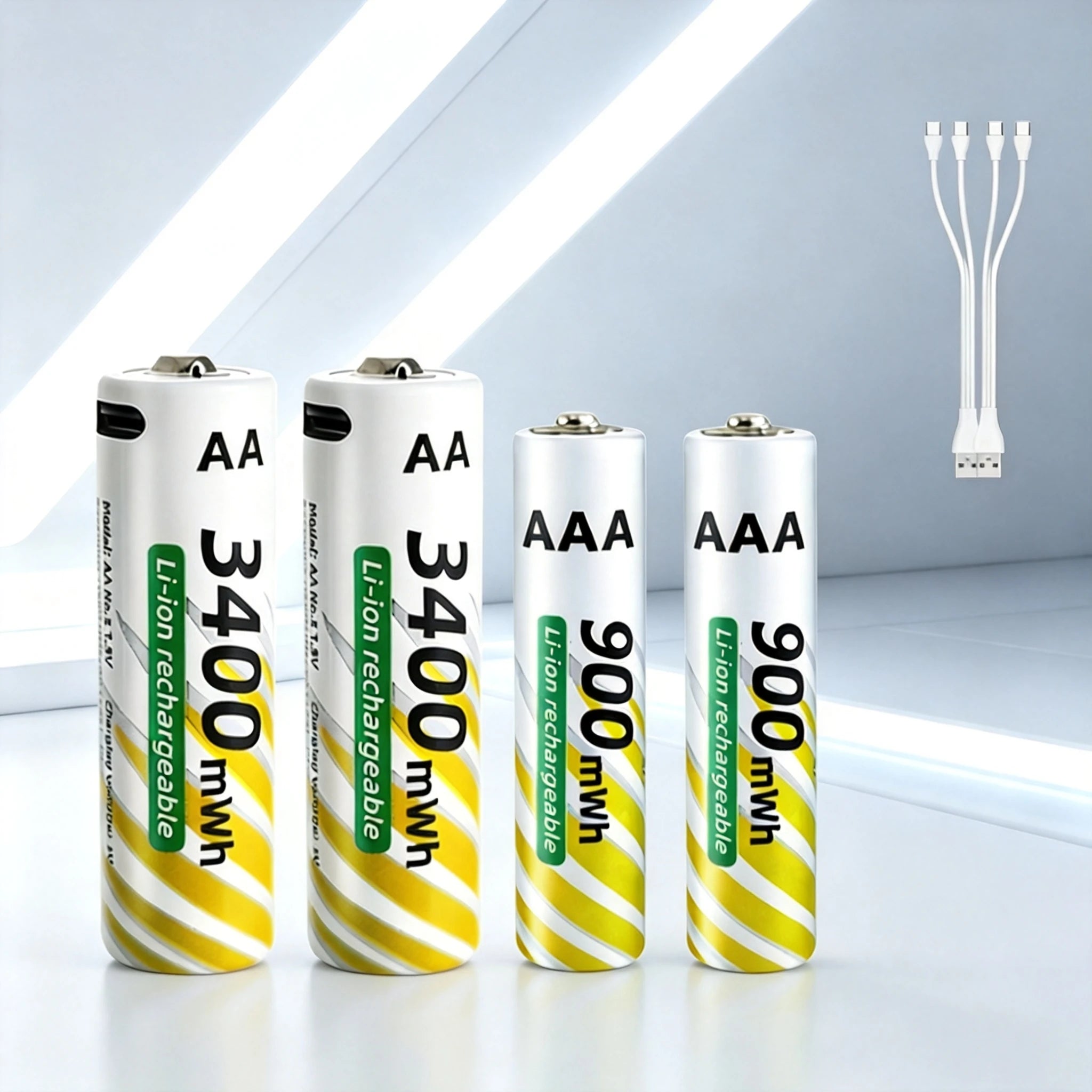 USB-C Fast Charge Lithium-ion AA and AAA Rechargeable Batteries, 3400mWh AA + 900mWh AAA Ideal for Daily Electronics & Toys Oasis Select