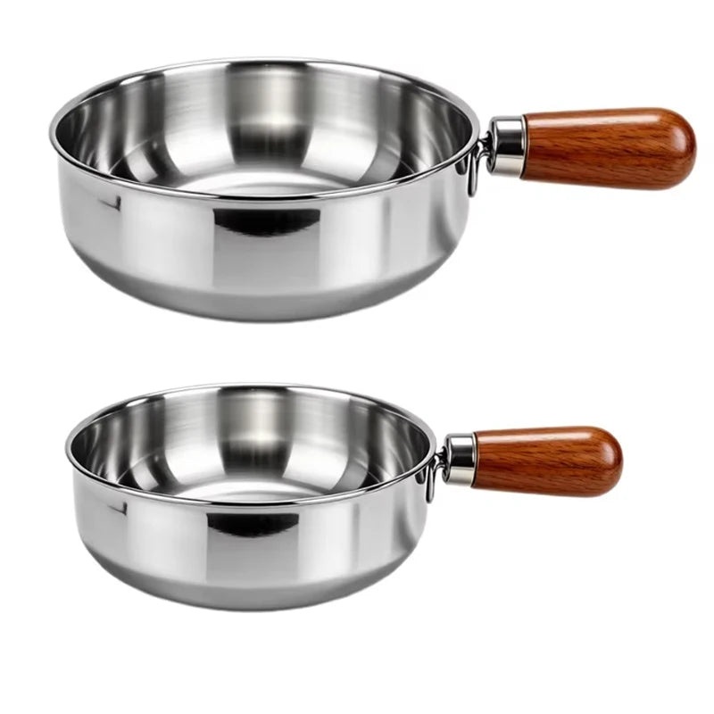1pc Stainless Steel Pot with Heat-Resistant Wooden Handle - Induction Compatible, Non-Slip Base, Even Heat Distribution Milk Pot Oasis Select