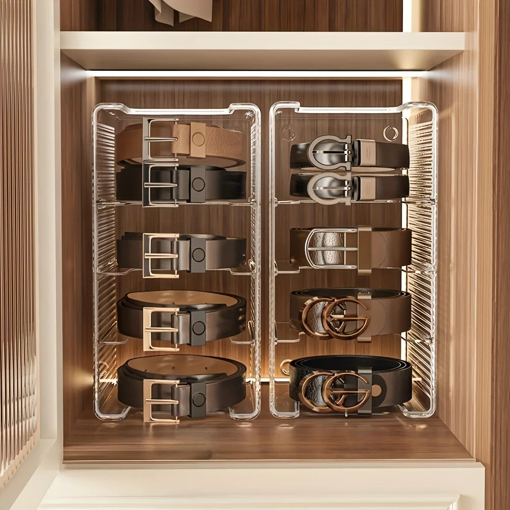Plastic Belt Organizer Large Capacity Divided Storage Shelf for Wardrobe Makeup Bathroom Transparent Dustproof Multiuse Hanging Oasis Select