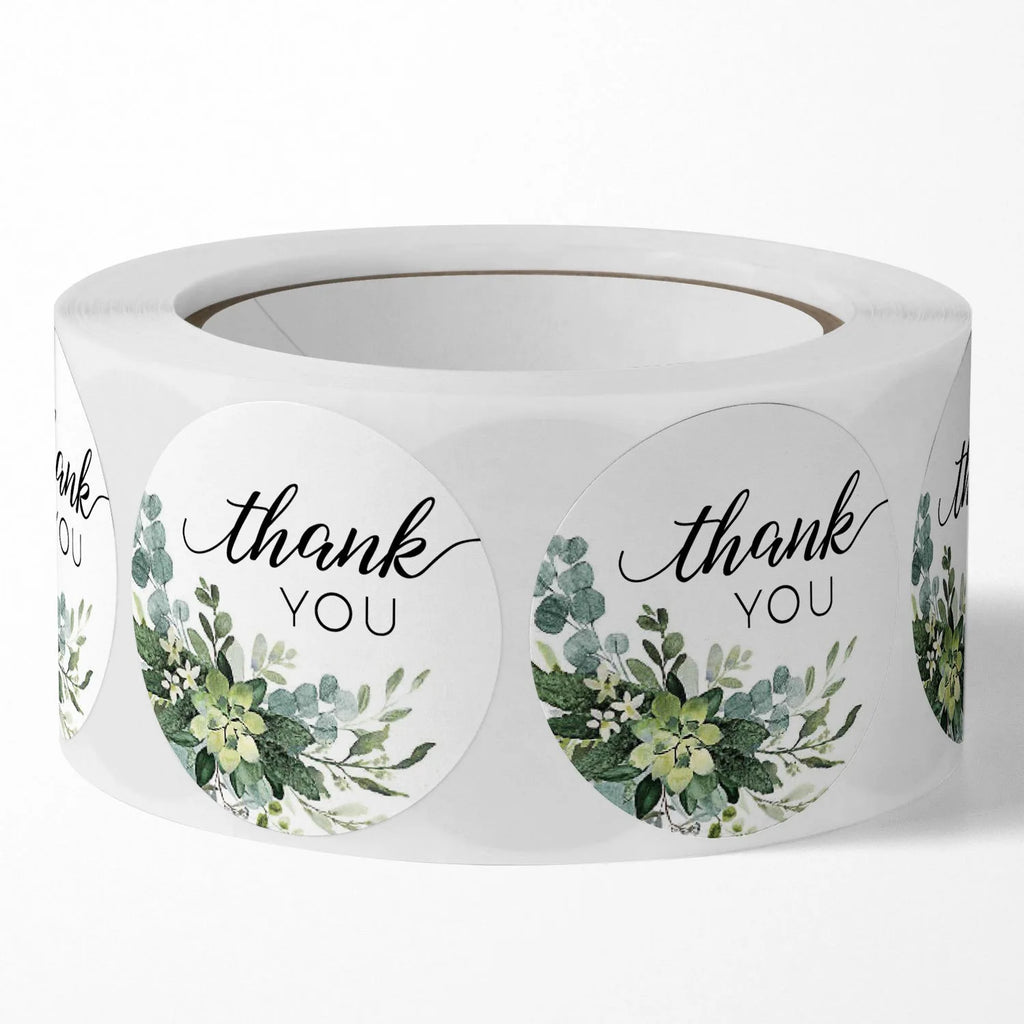 500 PCs/roll 1 inch Green Floral Thank You Stickers for Gift Wrap, Envelope Closure, Small Business Office Supplies, Diy Decor Oasis Select