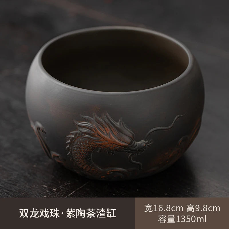 Purple Pottery Household Living Room Tea Washing Ceramic Large Retro Covered Filter Water Basin Tea Set Accessories Oasis Select tea washing