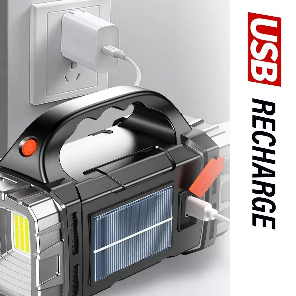 Solar USB Rechargeable LED Flashlight COB Work Light 15W