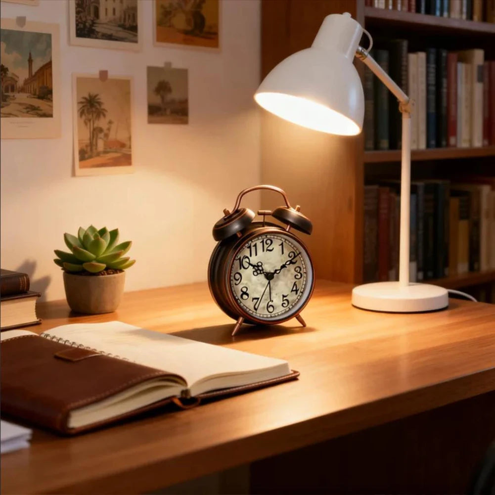 Antique Copper Twin-Bell Alarm Clock | Silent & Night Light