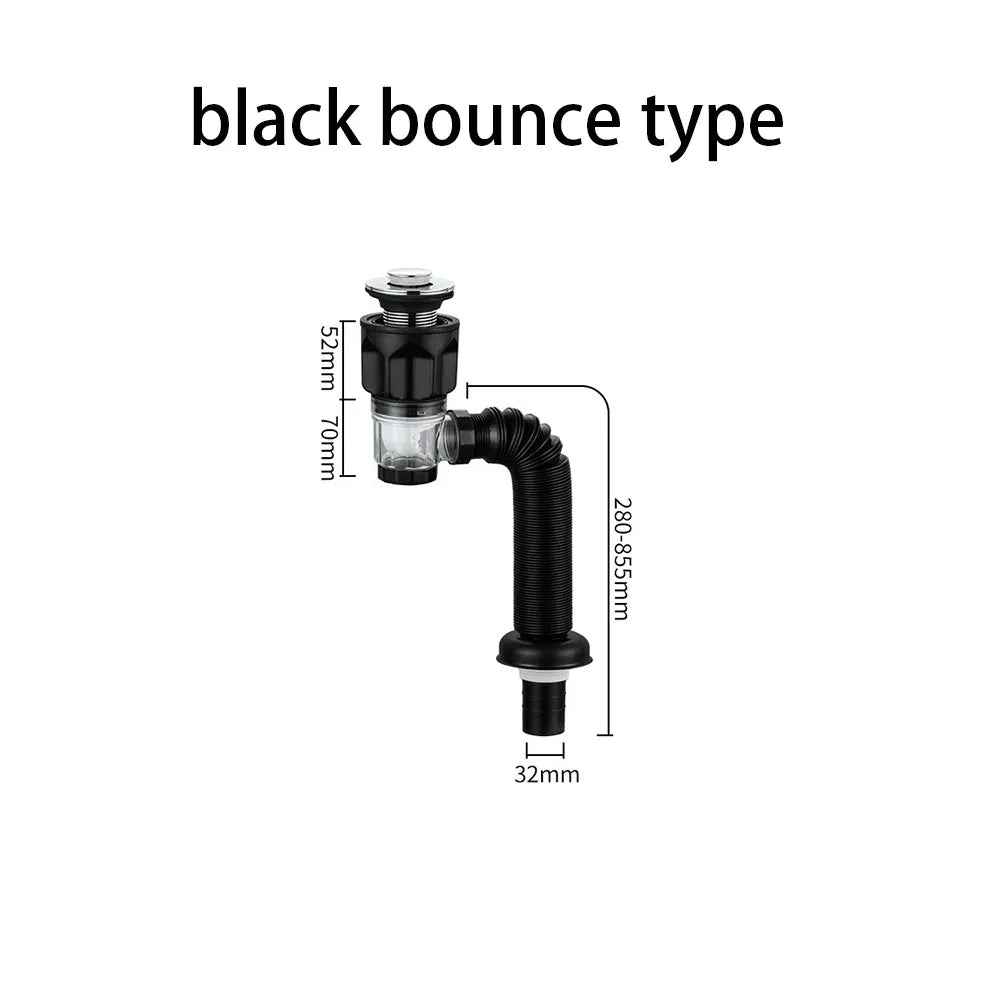 Anti-odor Basin Drain Dual-use Bathroom Accessories Hand Basin Drainage Component Horizontal and Vertical Drainage Oasis Select black bounce type