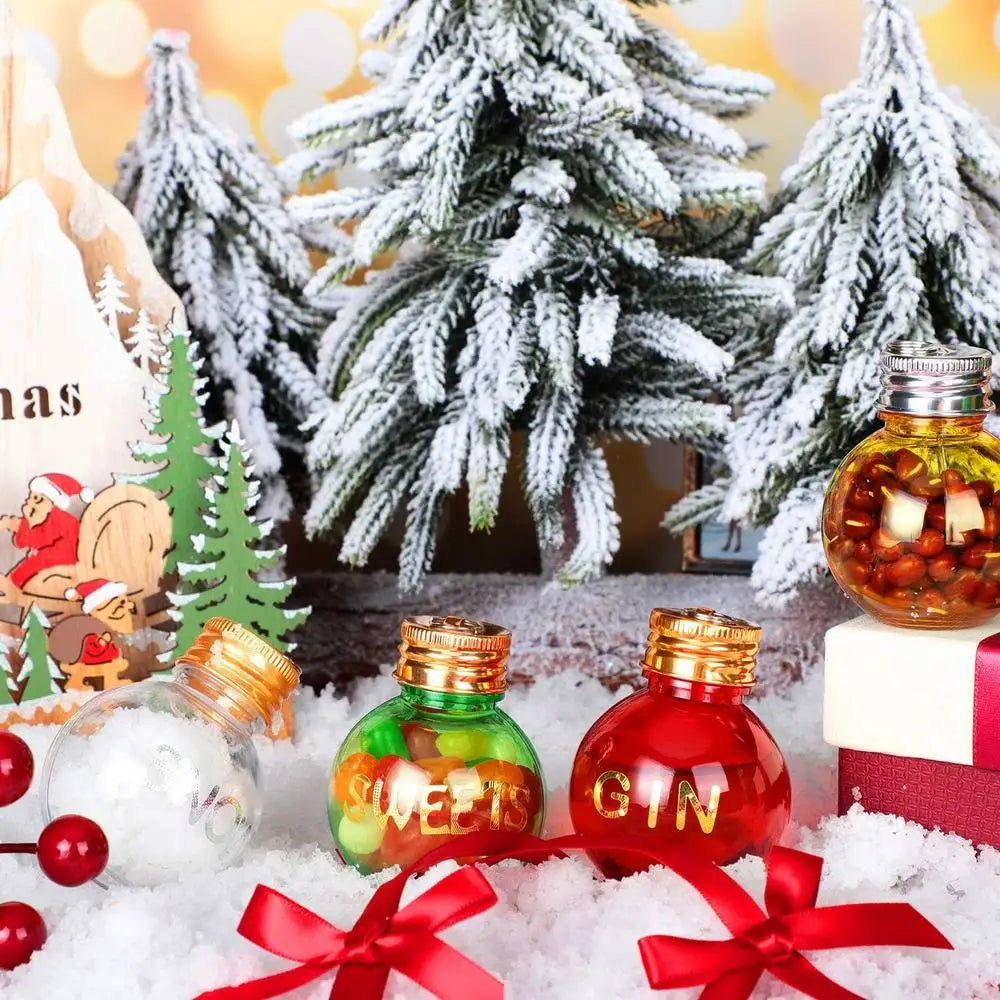 50ml Gold Cap Transparent Fruit Juice Bottle Stubby Round Plastic Bottle Shaped Snowball Bottle Christmas Decorative Bottle Oasis Select
