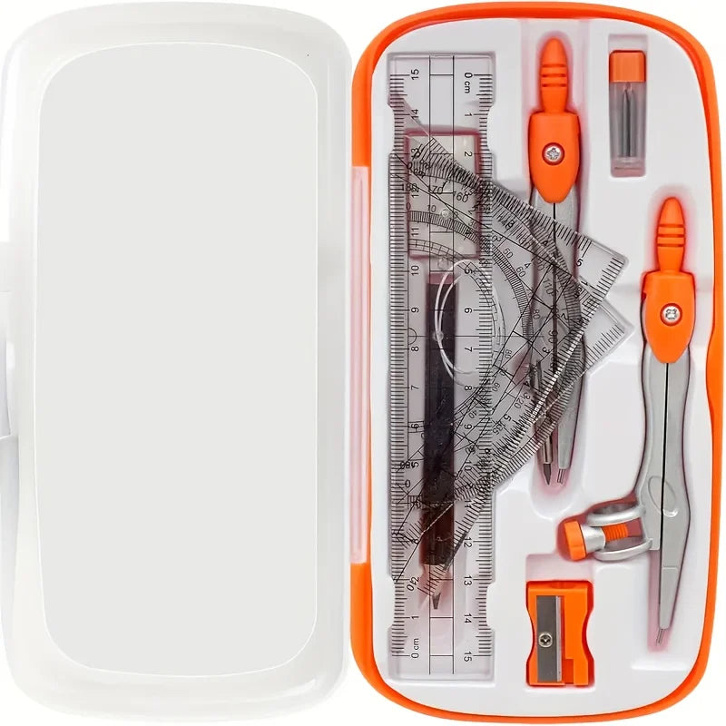 A set of 2-color geometric math stationery, including compasses, erasers, pencils, etc., suitable for drawing and measurement. Oasis Select