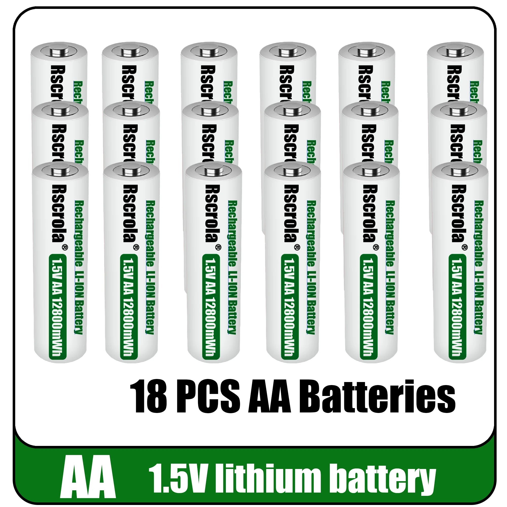 Universal Rechargeable 1.5V AA 12800mWh Lithium ion Battery Fast charging with Charger for Camare Clock Mouse Fan Electric Toys Oasis Select 18 PCS Batteries