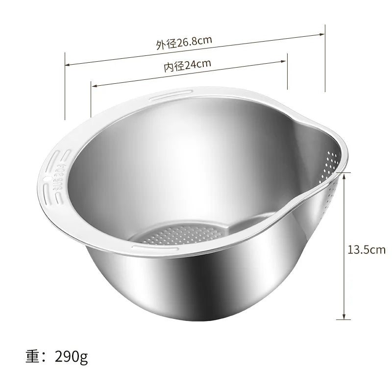 304 stainless steel drain basket Household kitchen washing rice washing dishes special drain basin filter basket Oasis Select Silver