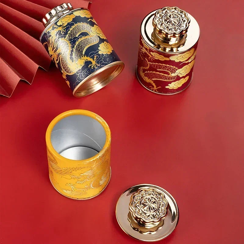 Portable Sealed Cans Dragon Print Mini Tea Canister Home Packaging Box Travel Tea Paper Storage Canisters Empty Can Oasis Select